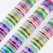100 pezzi / confezione Braccialetti in silicone elastico semplici casuali con alfabeto in colori luminescenti, adatto per decorazioni giornaliere delle donne, festival e feste - 100 piccoli braccialetti in silicone - Visualizzare 14