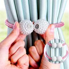 2pcs Magnetic Curtain Tiebacks, Faux Pearl Ball Decorative Home Curtain Buckle, Curtain Rope Straps For Holding Curtains & Drapes, For Bedroom Living Room Home Decor
