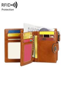 CHARM INFINITE Vintage Style Women's Anti-Theft Faux Leather Wallet With Card Slots And Zipper Pocket, Women's Wallet, Small Wallet, RFID Wallet - Brown - View 3