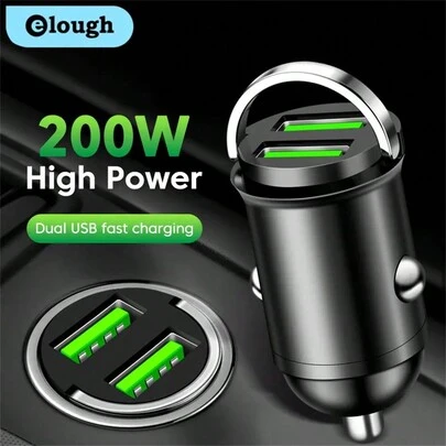 Elough 200W 双 USB 车载充电器，快速充电车载手机充电器适配器，兼容