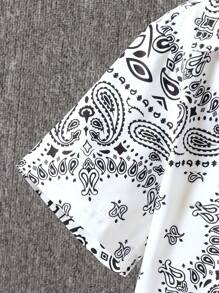 2pcs Set Boys' Paisley Pattern Print Shirt And Shorts, Ramadan Gift, Stylish Design Short Sleeve Collared Shacket And Shorts Set, Spring/Summer
