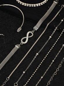 8pcs Bracelet Set, Beach-Inspired And Fashionable, Featuring Heart, Round Gem, Water Drop, Infinity, And Lucky Elements, Suitable For Women's Daily Wear Or Night Out Party. The Set Includes Bracelets And Bangles With Simple & Stylish Design, Decorated With Rhinestones And Heart-Shaped Charms. Perfect Gift For Any Occasion! Valentines,Mom,Mother,Mother's Day,Gift