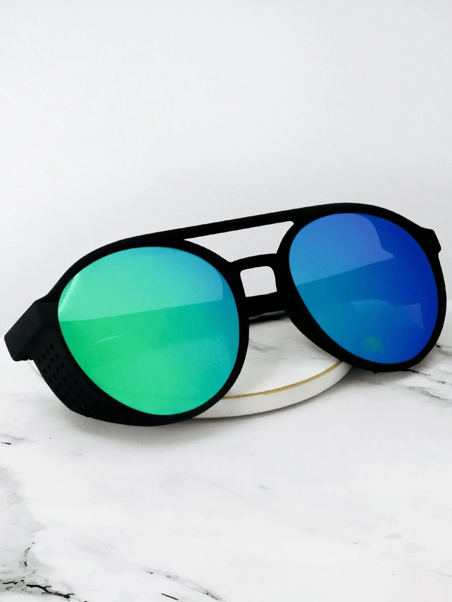 Retro Fashion Glasses Semi-Round Frame Side Protection - Green - View 1