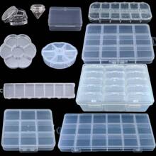 1pc Clear Plastic Jewelry Storage Box With Grids, Adjustable Compartments, For Beads And Earrings Rectangle Container - Various - View 2