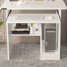 30Inch Small Computer Desk For Small Spaces, Computer Desk With Shelves And Keyboard Tray, Standing Compact Desk With Storage, Home Office Study Computer Desk With Monitor Stand, White - White - View 5