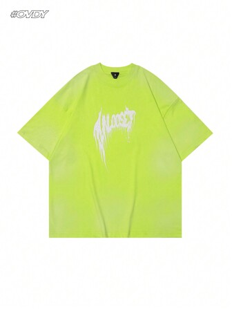 OVDY 男士夏季手绘不对称印花圆领短袖休闲T恤