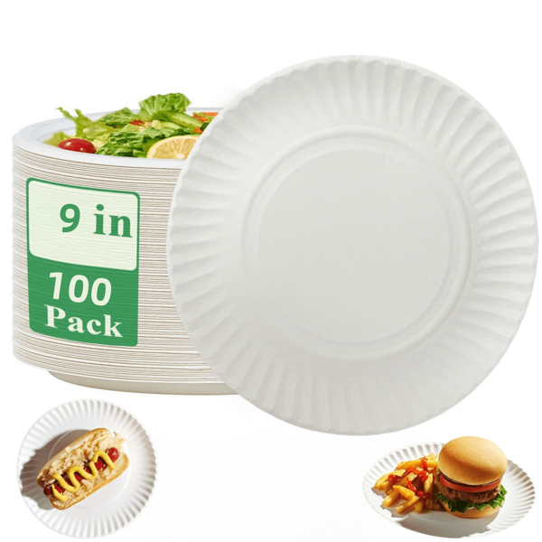 100/200pcs White Paper Plates - 7/9inch Lightweight Disposable Uncoated Party Plates, Snack Cake Plates Serving Tableware, Decorative Paper Plates For Crafts, For Dinner, BBQ, Outdoor, Picnic And Dessert ﻿