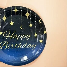 10pcs/Bag 7-Inch Round Paper Plates, Starry Sky Birthday Theme Party Decorations Disposable Tableware Paper Plates Decorations - Multicolor - View 5