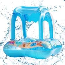 婴儿游泳池漂浮垫，带遮阳篷、座椅和扶手，恐龙图案，男女宝宝均适用 - 彩色 - 查看 6