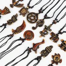 10 pièces/pack Colliers pendentifs en résine vintage avec tortue cool, aigle et dauphin, parfaits pour le port quotidien, les voyages, les fêtes et les cadeaux pour hommes