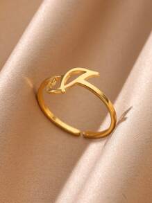 1 Pc Fashion Initial A-Z Letter Ring For Women Gold Color Stainless Steel Geometric Open Ring Birthday Party Friends Jewelry Gift