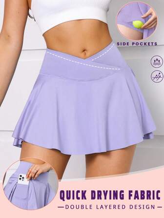 Purple Mini Skirt, Women Highwaisted Solid Color Lifting Sexy Purple Tennis Skirt, Women Sports Tennis Pleated Skirt, 2 In 1 Tennis Skort