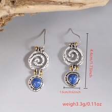 1 對男女皆宜的藍色天然青金石螺旋耳環，國風造型、渦旋古典銀飾