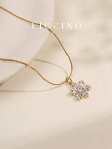 FICCINO Collar colgante floral FICCINO, chapado en oro con circonita cúbica, cadena de acero de titanio dorado, collar elegante para mujer, gargantilla versátil, incluye caja de regalo para festivales y aniversarios