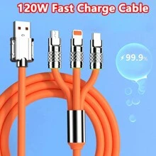 Cable de carga y datos 3 en 1 de 120W y 6A de aleación de zinc, carga súper rápida, compatible con iPhone, , Redmi, POCO, , P40, OPPO, teléfonos Android, cámaras, MP3 y adaptador universal