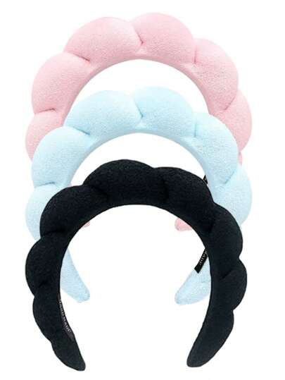 1pc Blue Sponge Hair Hoop For Girls, With High Crown Velvet Design, Simple Makeup/Makeup Removal/Face Washing Headband, Cute Bath Hairband