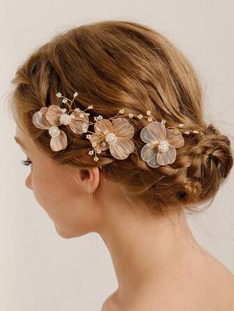 3 件装叶子婚礼发夹金珍珠新娘发饰婚礼发饰水晶发饰适合女士和女孩