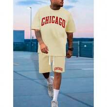 Men T-Shirt Co-Ords - 米色 - 查看 2