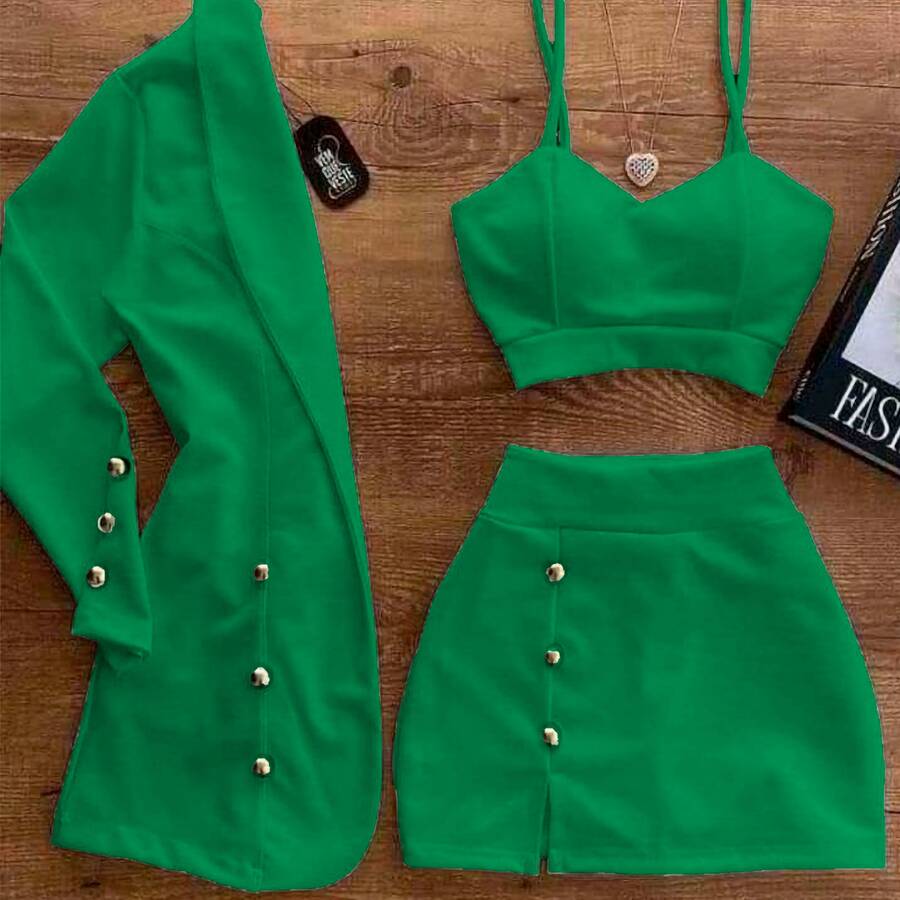 Vestido corto cruzado manga corta falda fluida - Verde - Ver 1