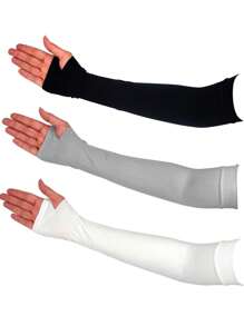 Arm Sleeves With Thumb Hole Protection Cooling Arm Sleeves 3 Colors Compression Long Women Men Summer Sun Arm Cover Sleeves Tattoo Cover For Sports Workouts Cycling Driving,School - A - View 1