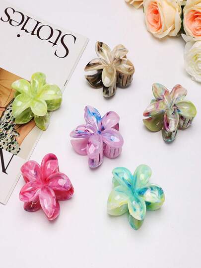 2024 Fashion, Two-Tone Marble Fresh Hair Claws, Lady Hair Grips. Piranha De Florhair Clip Hair Jaw Clip Hair Clamps