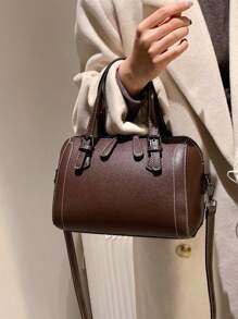 優雅質感女款波士頓手提包 - 咖啡棕 - 查看 2