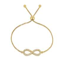Italian Made Solid Sterling Silver 9" Simulated Diamond Adjustable Infinity Bracelet - 18k Gold Plated - View 2