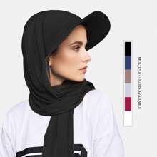 1pc Women's Middle East Style Cap With Brim & Scarf All-In-One Head Wrap, Suitable For Everyday Use - Multicolor - View 1