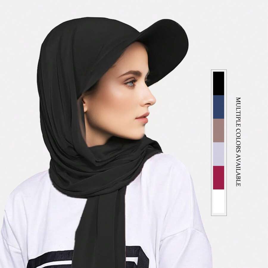 1pc Women's Middle East Style Cap With Brim & Scarf All-In-One Head Wrap, Suitable For Everyday Use - Multicolor - View 1