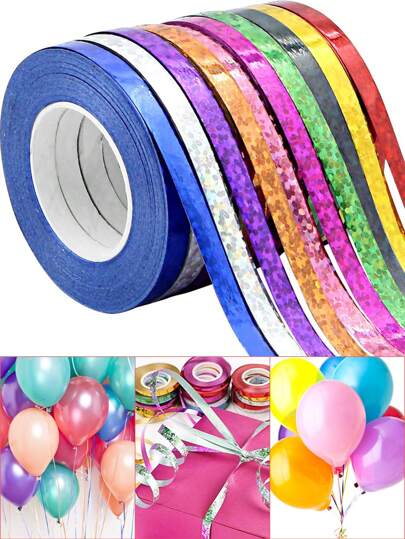 10 件混合闪亮激光派对气球，带丝带和细绳，适用于装饰、生日、婚礼派对用品、返校情人节