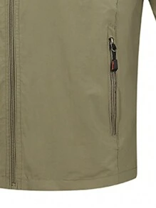 1pc Men's Outdoor Windbreaker Jacket, Multi-Pocket Khaki Hooded Sportswear Coat