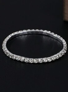 12pcs Sparkling Rhinestone Elastic Bracelet Set, Ideal For Weddings And Nightclub Parties - Silver - View 8