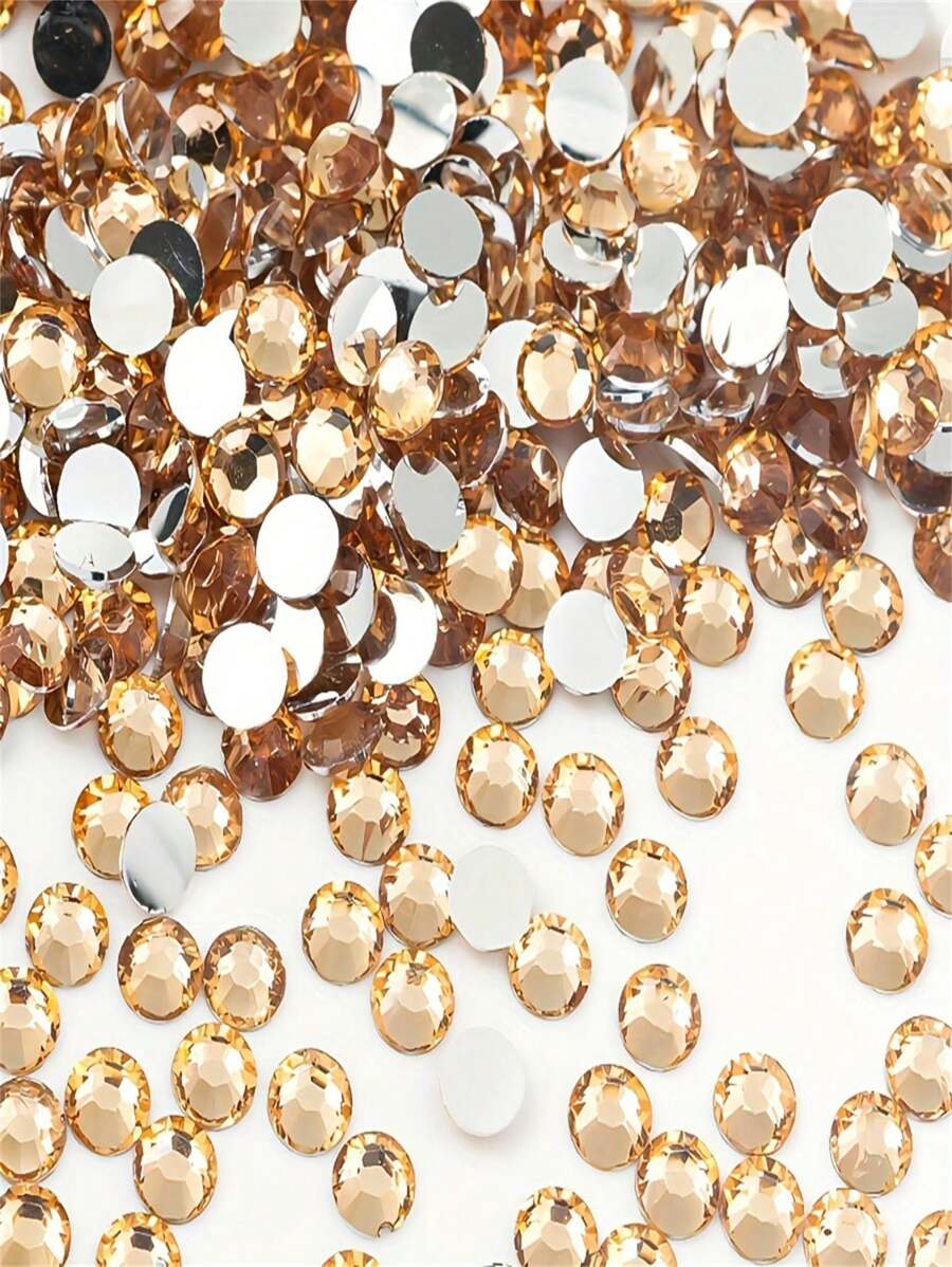 2000pcs 3-6mm Champagne Color Flat Back Resin Rhinestones, Round Jelly Gems, Suitable For Making Accessories, Shoes, Clothes, Cosmetics, Bags, Decorations And More