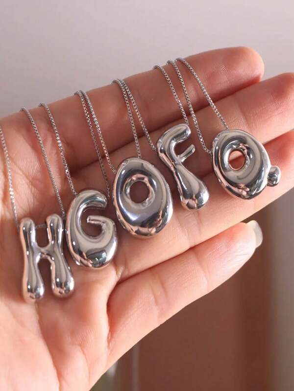 1 pieza de collar para mujer con colgante de burbuja de globo de cobre hip hop y letra inglesa A-Z (las 26 letras), cadena de caja con hilo y aguja brillante