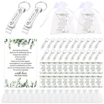 10 Sets Wedding Favors For Guests Bottle Openers With Thank You Cards Organza Gift Bags Bulk Bottle Opener Keychains For Bridal Shower Wedding Party,Christmas