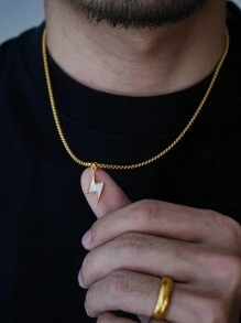 1 件 18K 镀金不锈钢链配镀铜闪电吊坠项链，个性化时尚配饰，适合日常佩戴、嘻哈、街舞、送给朋友的礼物、父亲节 - 金色 - 查看 2