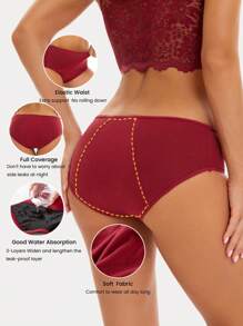 3 piezas/Paquete Bragas menstruales a prueba de fugas para mujeres, de unicolor, sencillas, ropa interior de seguridad transpirable