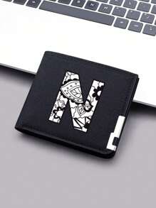 1 件时尚 26 个字母 2D 印花双折钱包 - 大容量，皮革翻盖口袋卡夹，涤纶材质，轻巧可折叠，无衬里，适合小男孩的绝佳酷炫礼物 - 彩色 - 查看 6