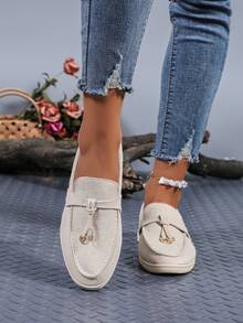 2025 年春秋季新款便士乐福鞋，轻便圆头流苏一脚蹬防滑平底鞋，时尚女士休闲鞋 - 白色 - 查看 5