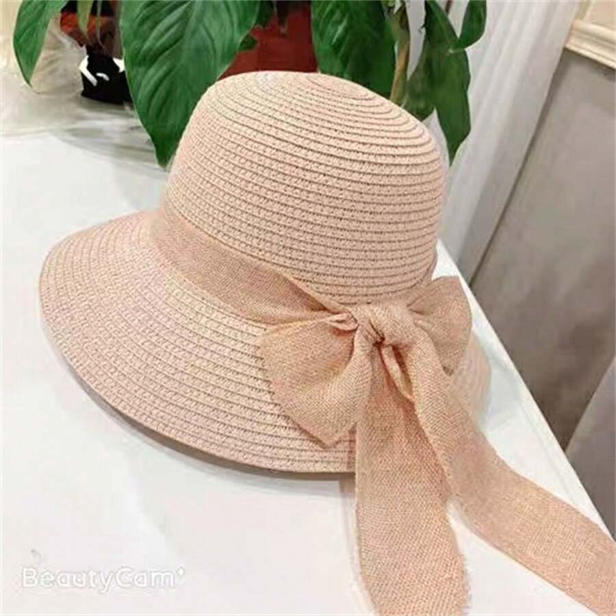 Summer Elegant Bow Ribbon Straw Hat Women's Korean Edition Big Eave
