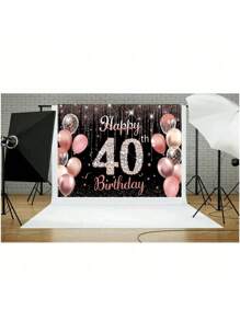 Black Gold Birthday Background Glitter Rhinestone Rose Gold Balloon Polka Dot Streamer Glitter Decoration For 16 21 40 50 60 80 Years Birthday Party Decoration Cake Table Photography Portrait Prop Background Vinyl,Christmas - 40th - View 2