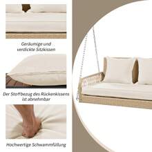 Sweiko Sweiko Gartenschaukel, Gartenmöbel-Set für den Außenbereich, Beiges Rattan, beiges Sitzkissen, 2 Sitze, mit Sitzkissen und Rückenkissen, abnehmbar und waschbar