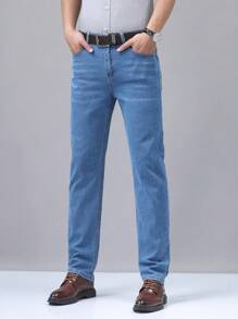 Stretch & Comfortable Embroidery Design Slim Fit Business Casual Jeans For Men, Suitable For Work And Travel - Light Wash - View 4