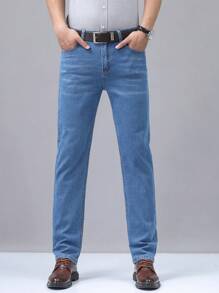 Stretch & Comfortable Embroidery Design Slim Fit Business Casual Jeans For Men, Suitable For Work And Travel - Light Wash - View 3