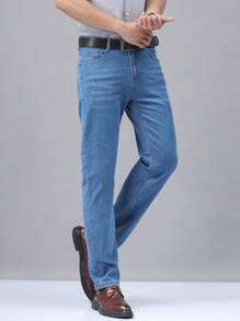 Stretch & Comfortable Embroidery Design Slim Fit Business Casual Jeans For Men, Suitable For Work And Travel - Light Wash - View 5