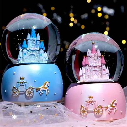 1pc New Princess Castle Crystal Ball Music Box, Lighting Snowflake, Family's Day Gift, Women's Birthday Present, Home Decor [Batteries Not Included] Birthday Gifts Graduation