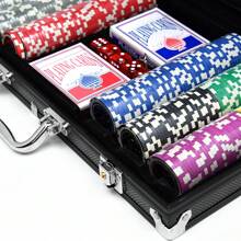 Poker Case Poker Set 500 Chips Poker Chips Poker With 3 Dealer Buttons, 5 Dice, 2 Keys, 2 Poker Decks, 1 Aluminum Poker Case For Party Game Texas Hold'em Poker CEEDIR - 黑色 - 查看 10