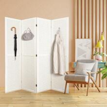 4 Panel Room Divider, 5.6 FT Pegboard Display Folding Wood Privacy Screen Pegboard Stand Organizer For Room, Jewelry, Craft, Cloth, Art Display Home Wall Organizer (White) - 白色 - 查看 6