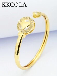 KKCOLA 1 chiếc vòng tay thời trang Cubic Zirconia & Trái tim cho phụ nữ để trang trí hàng ngày Trang sức bằng đồng Ngày lễ tình nhân, Mẹ, Mẹ, Ngày của Mẹ, Quà tặng - Vàng - Xem 4