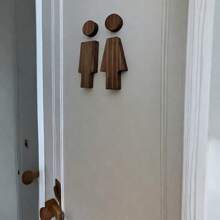 6.3 英寸北欧风格男女浴室标志，背面带自粘性，易于安装，可爱的日式木制厕所标志，适用于浴室、洗手间和更衣室，是最佳礼物 - 多色 - 查看 7